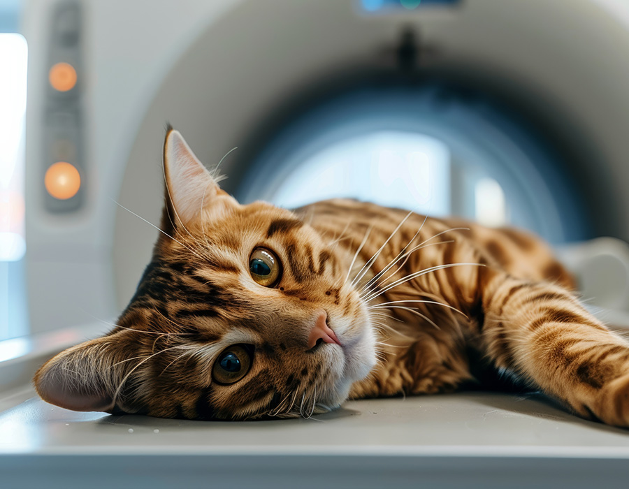 cat at the veterinarian for a scan