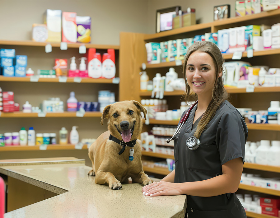 Dog at a veterinary clinic.